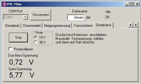 PIC-Max Software im Diodentester-Modus