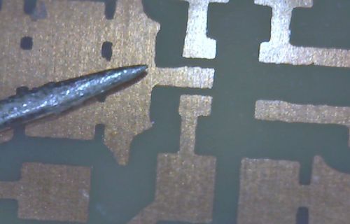 Fertig geätzte Feinstruktur, 5 Pads eines SC70-5 Gehäuses Fertig geätzte Feinstruktur, 5 Pads eines SC70-5 Gehäuses